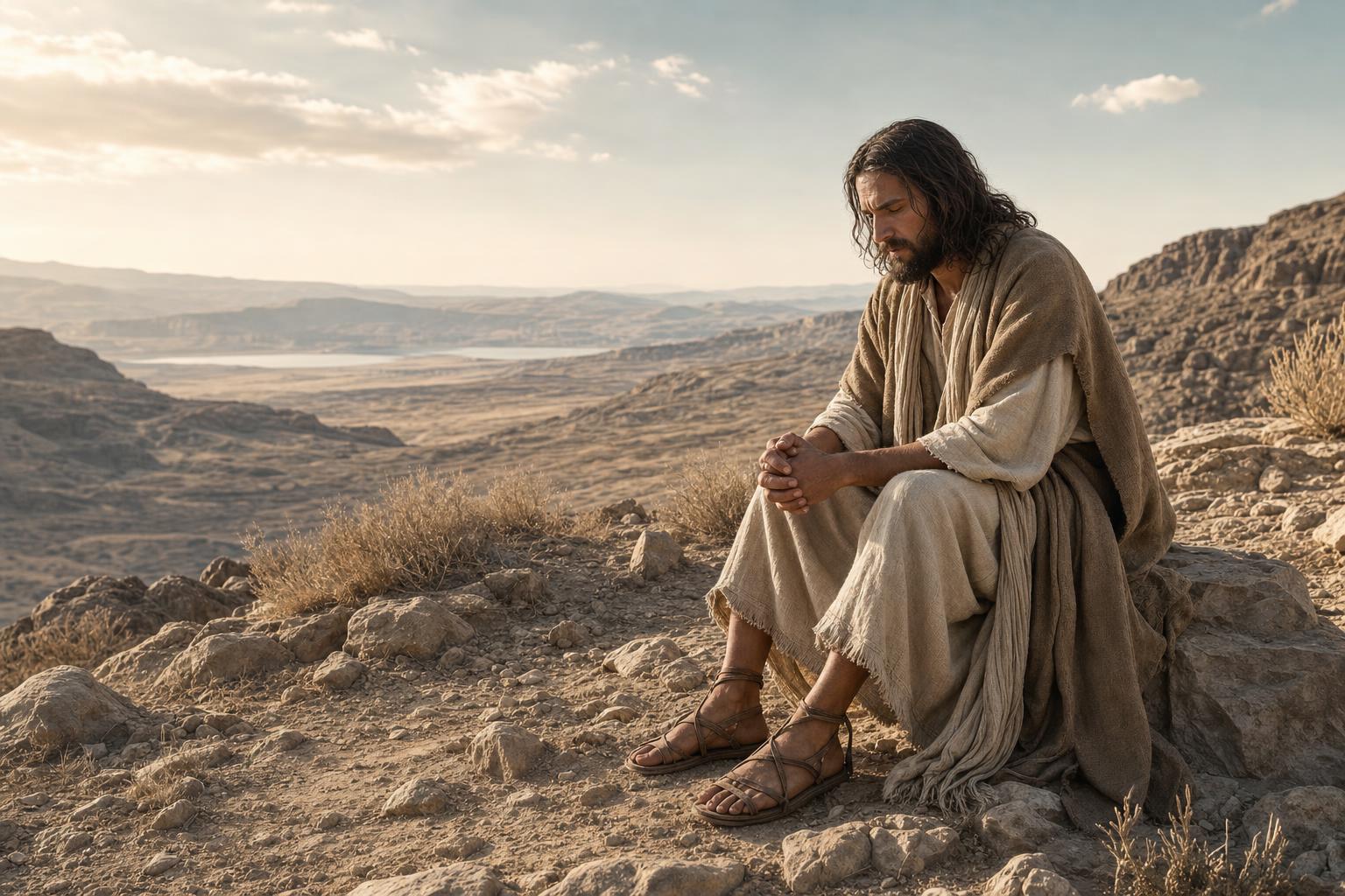 Jesus in the wilderness during forty days of testing and preparation