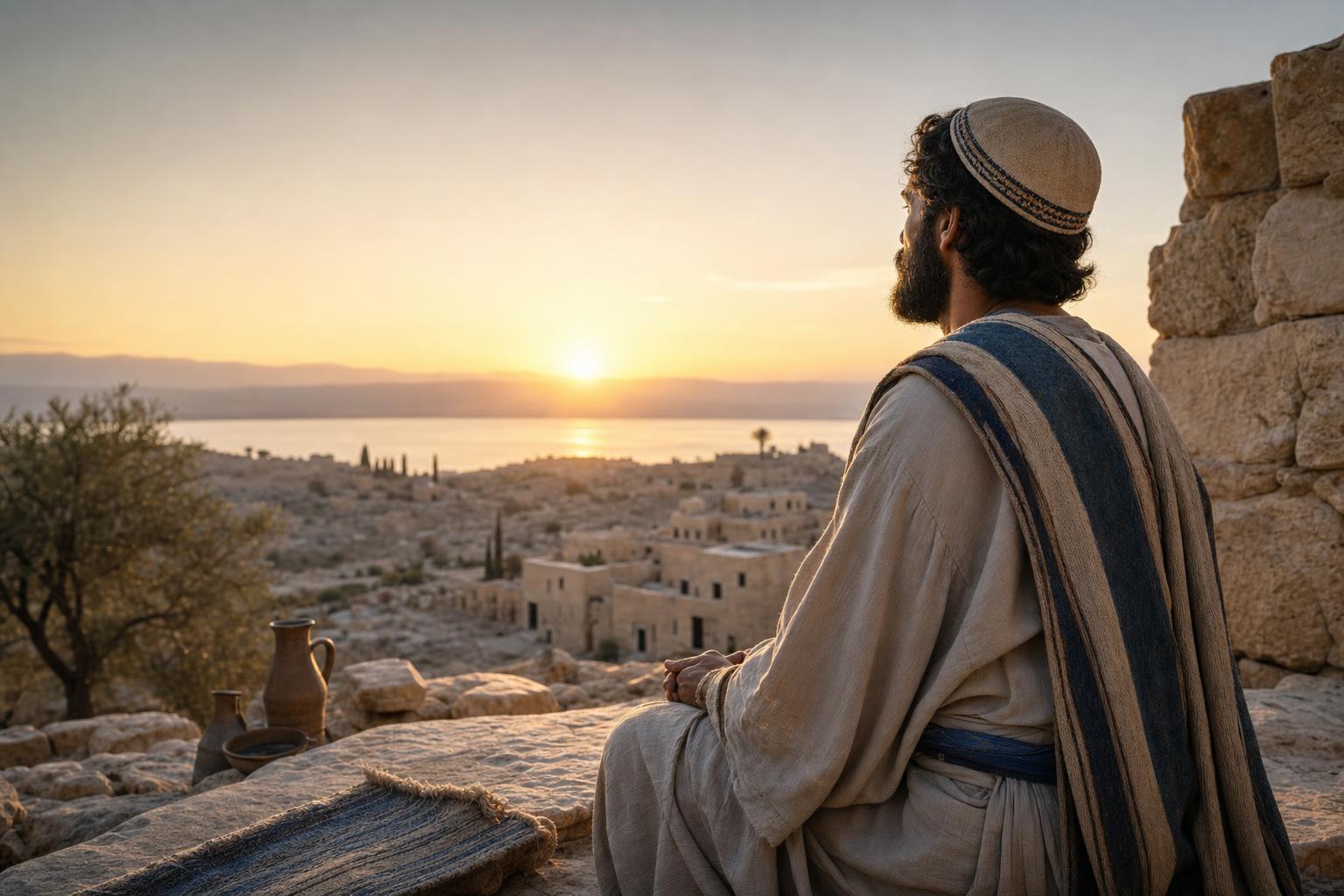 An Israelite worshiper at dawn remembering God's steadfast love and renewing mercy