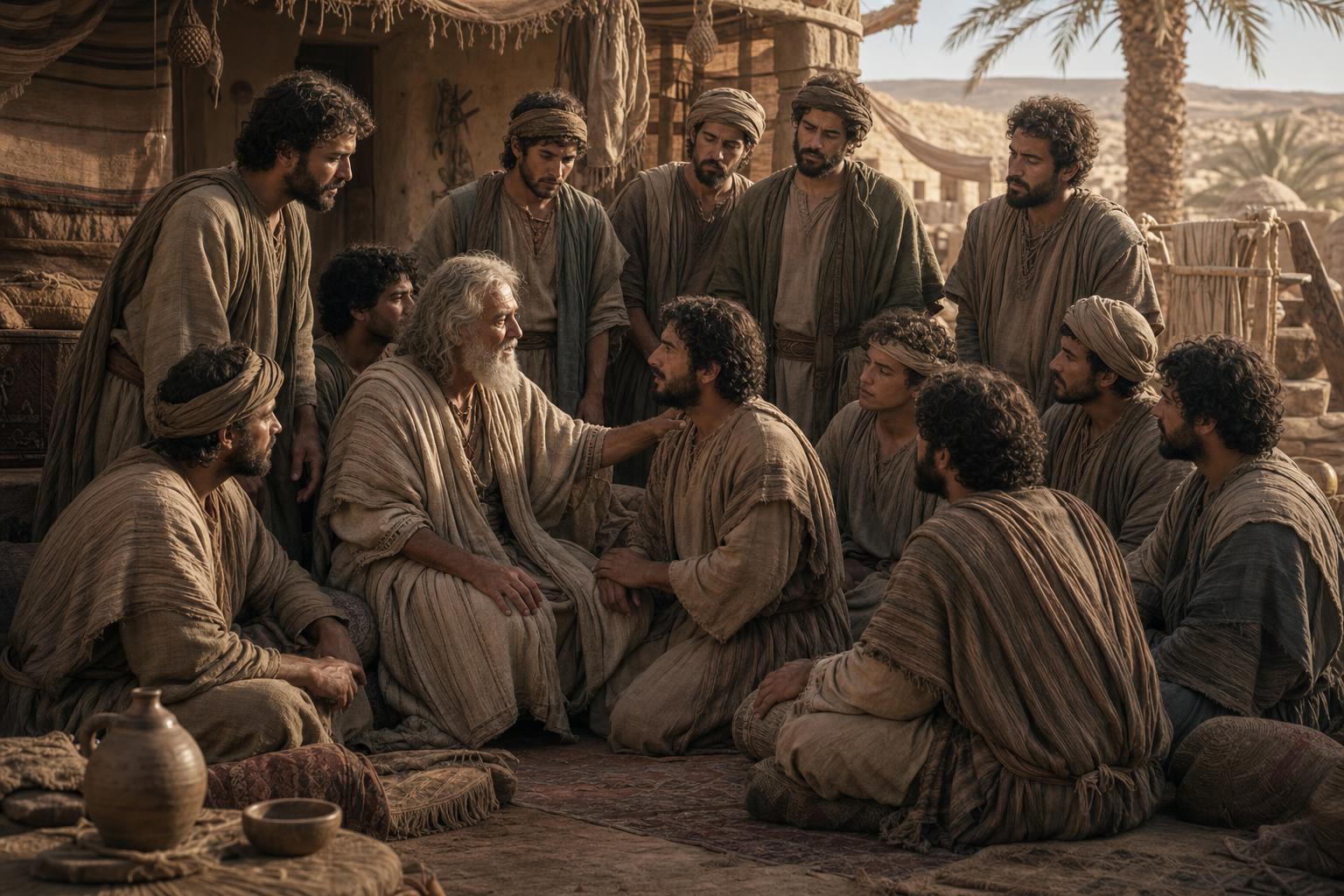 Jacob with his sons, the family that becomes the twelve tribes of Israel