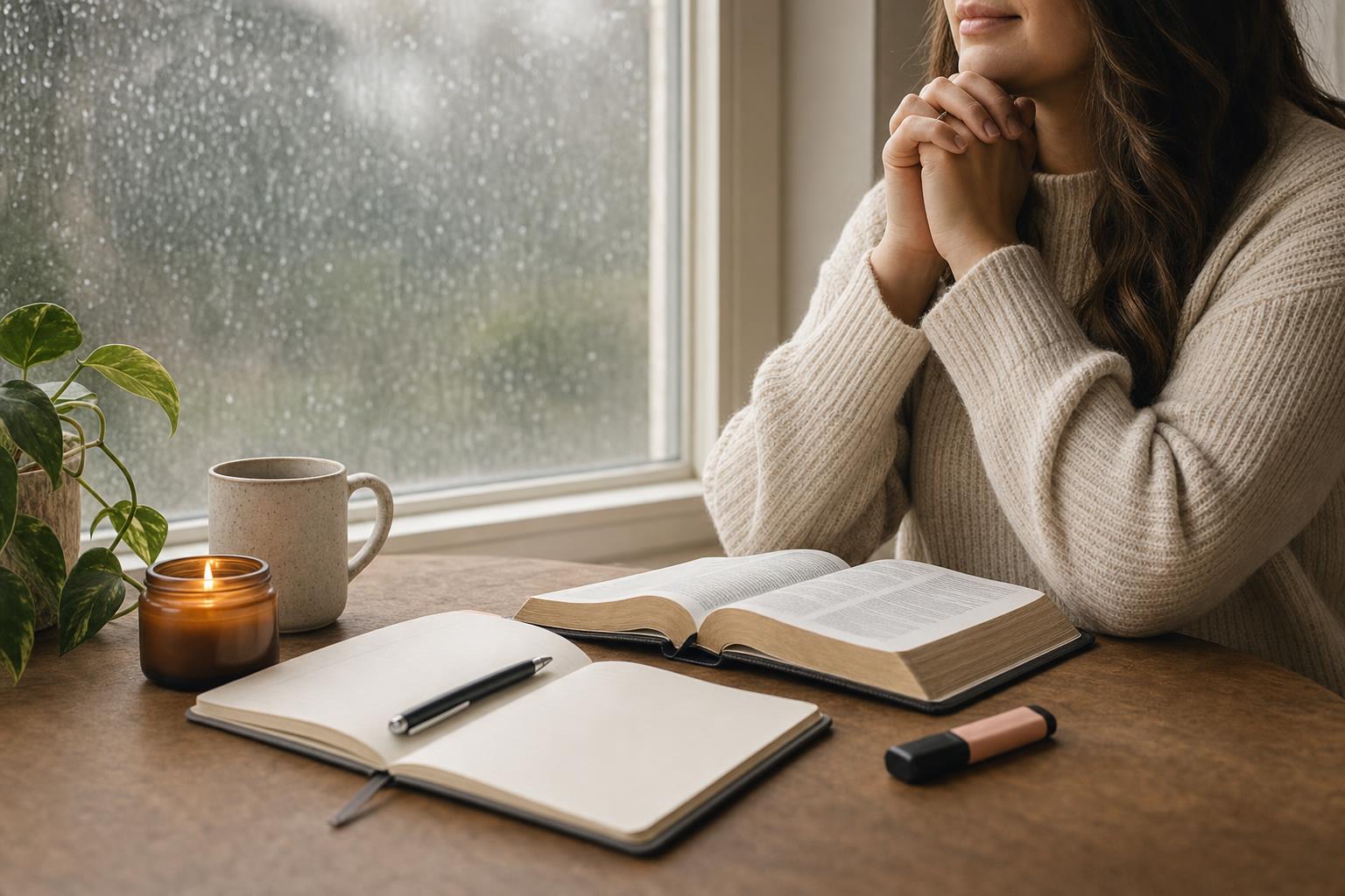 Christian praying with Scripture during a difficult season as God grows holiness