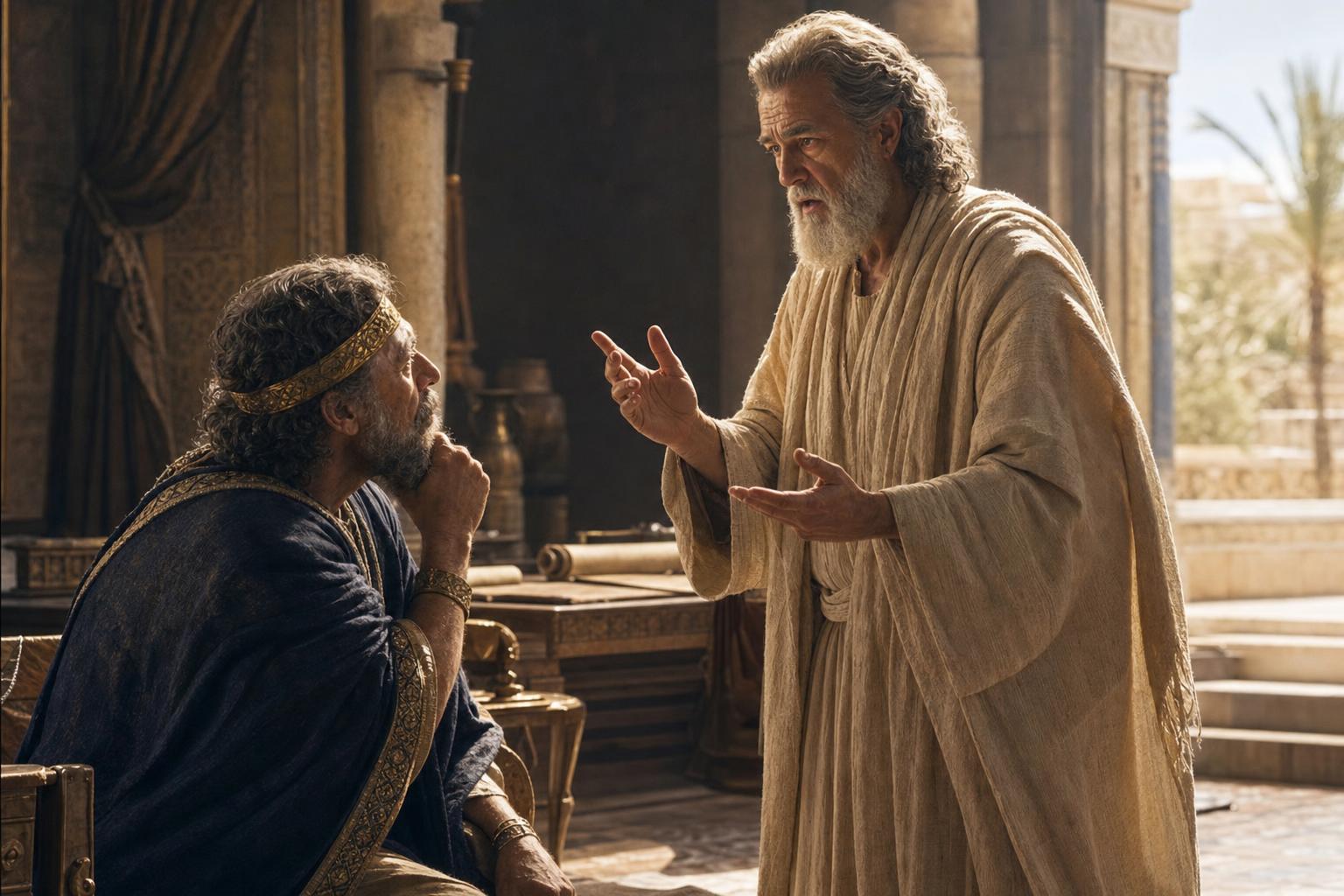 Gabriel explaining Daniel's vision in a solemn biblical scene