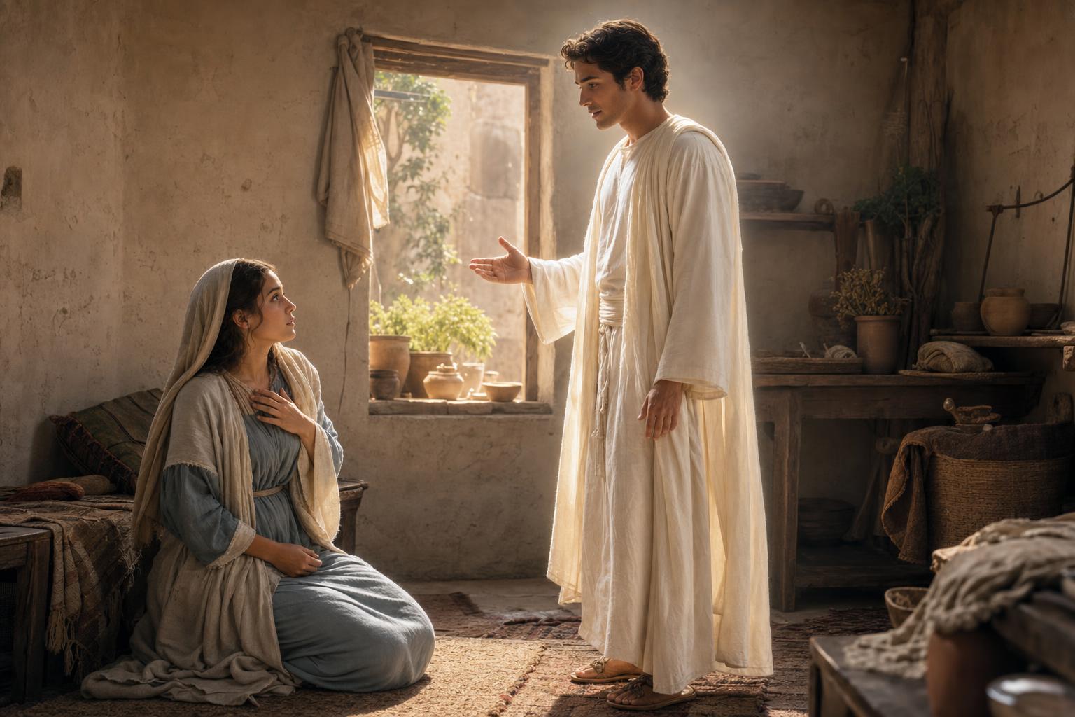 Gabriel announcing Jesus' birth to Mary in Nazareth