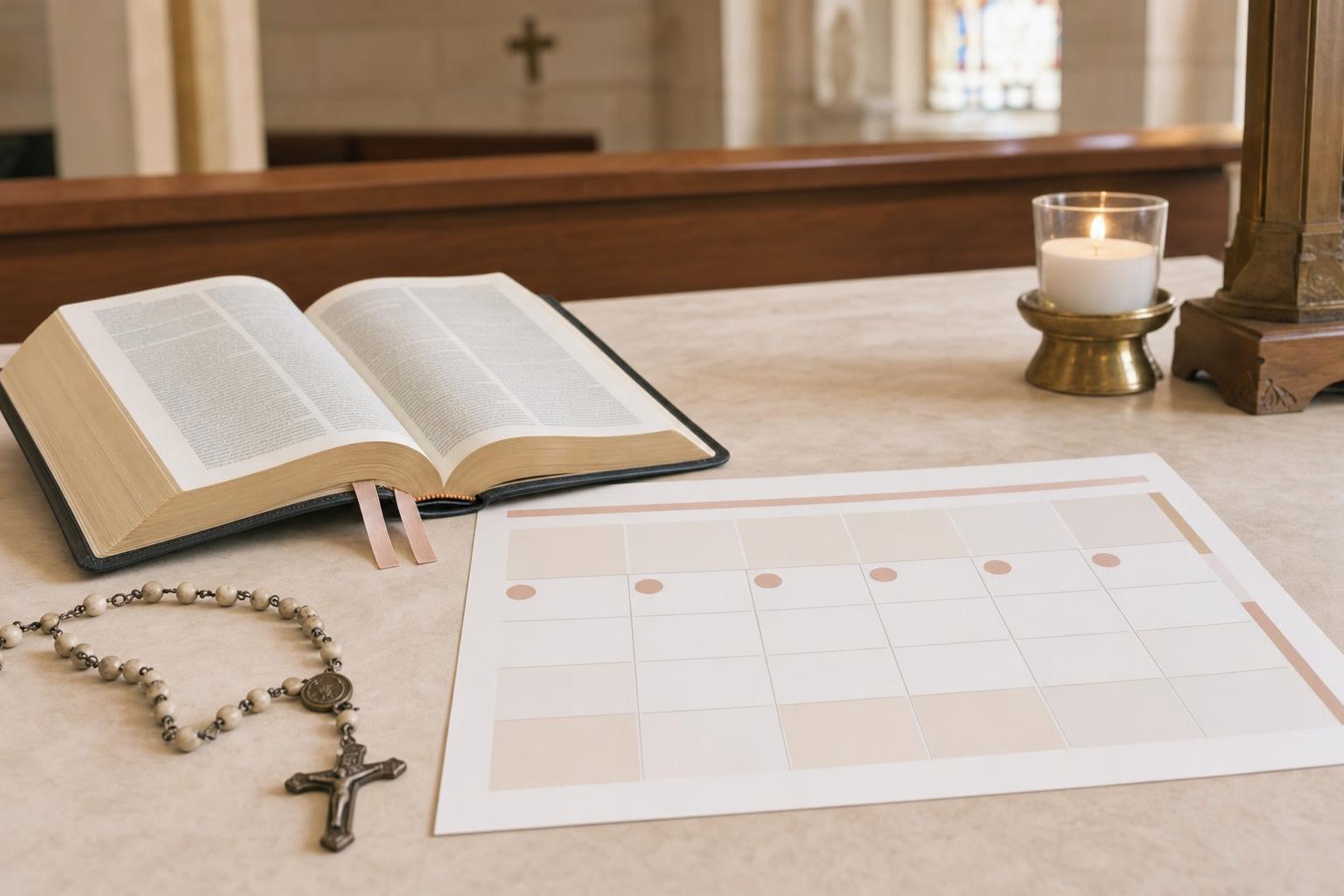 Catholic liturgical calendar and parish bulletin illustrating that holy-day lists vary by place and year