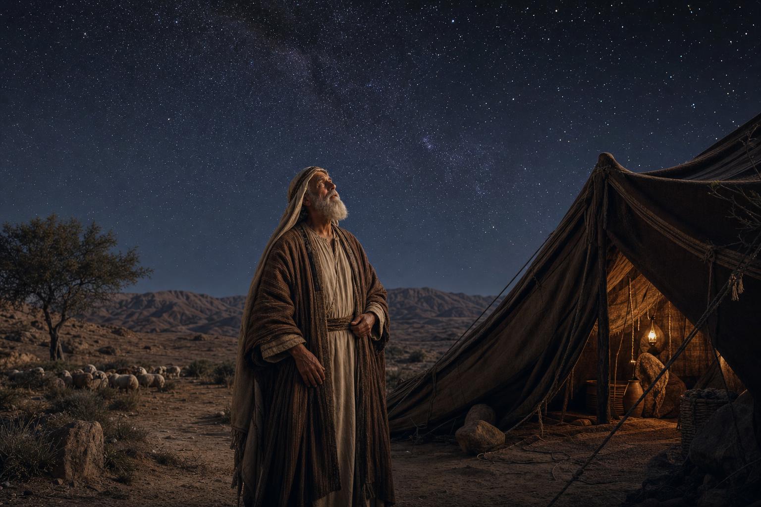 Abraham looking at the stars as God counts him righteous through faith