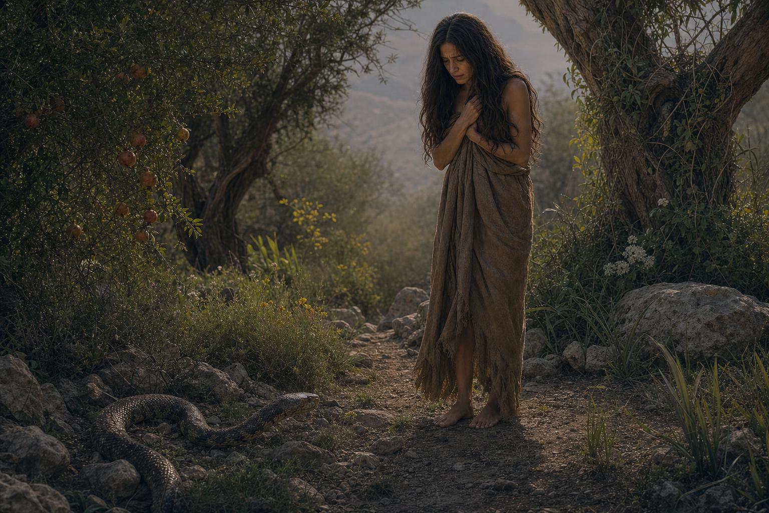 God declaring enmity between the serpent and the woman in Eden