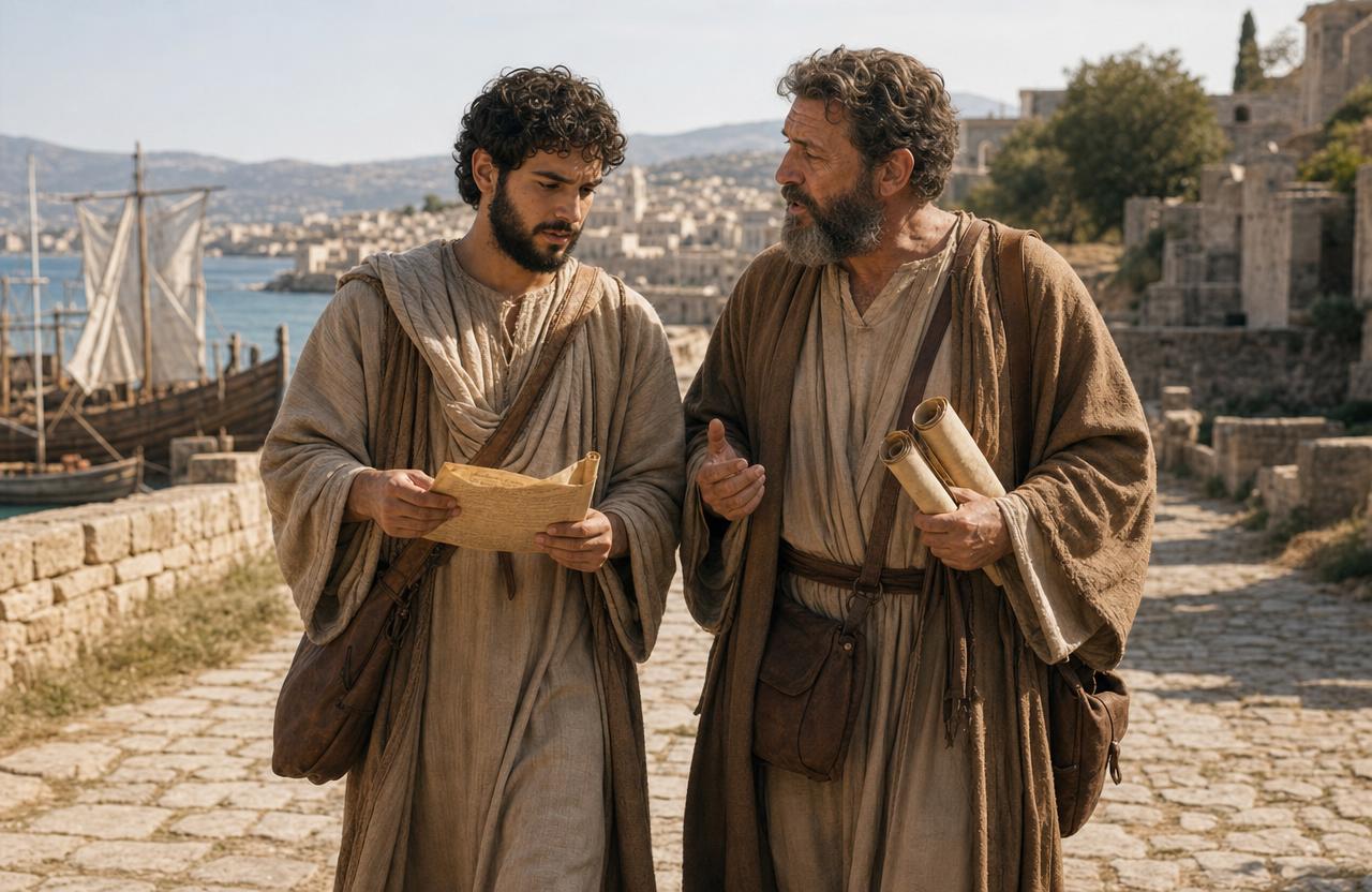 Titus traveling and serving alongside Paul in early Christian ministry