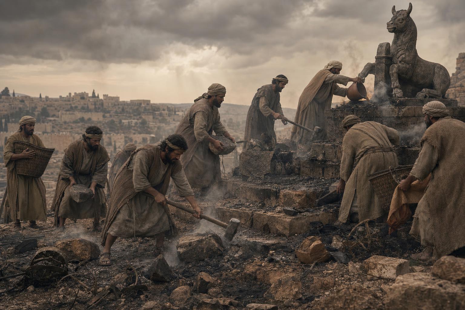 King Josiah's reformers defiling Topheth to stop Molech worship in Judah