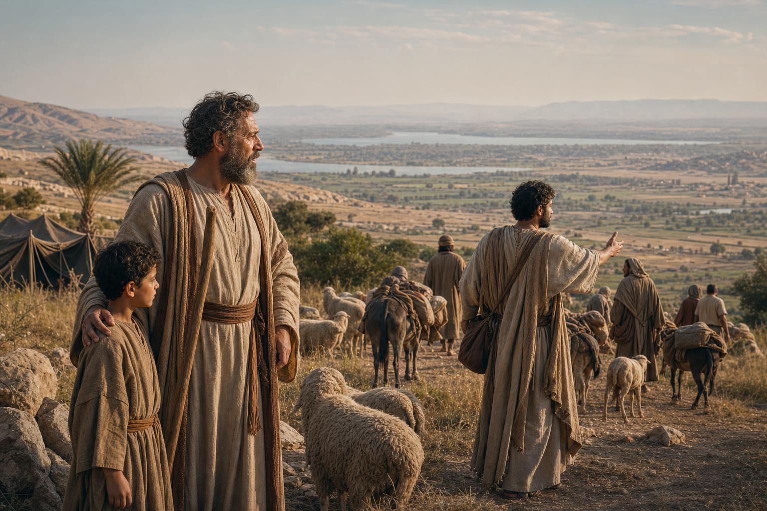 Abraham and Lot separating as Lot chooses the Jordan plain near Sodom