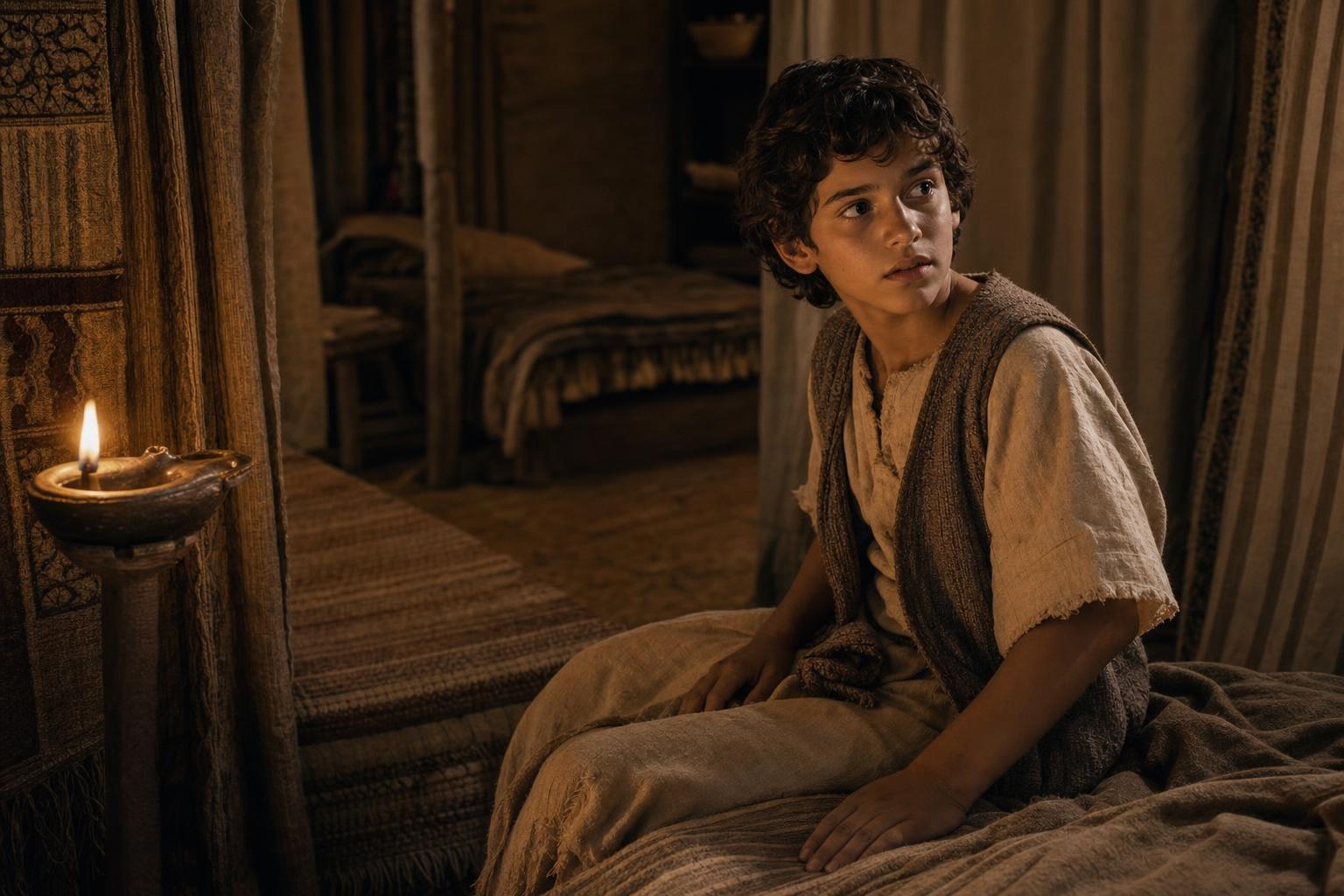 Young Samuel listening for God's voice in the tabernacle at Shiloh