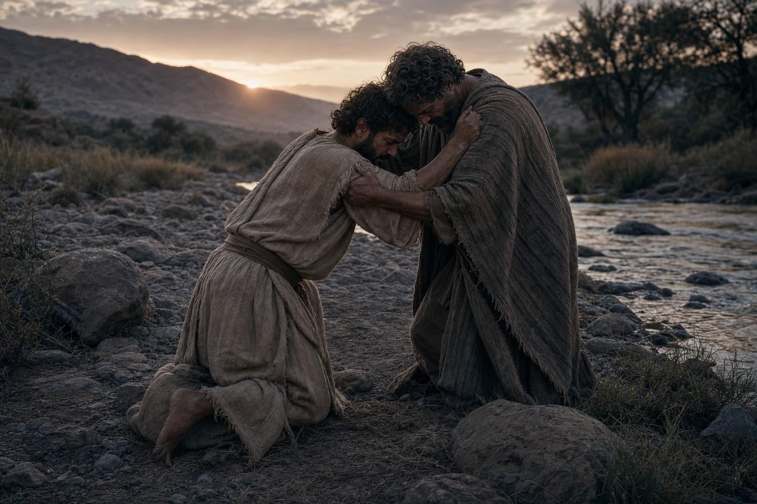 Jacob wrestling through the night before receiving the name Israel