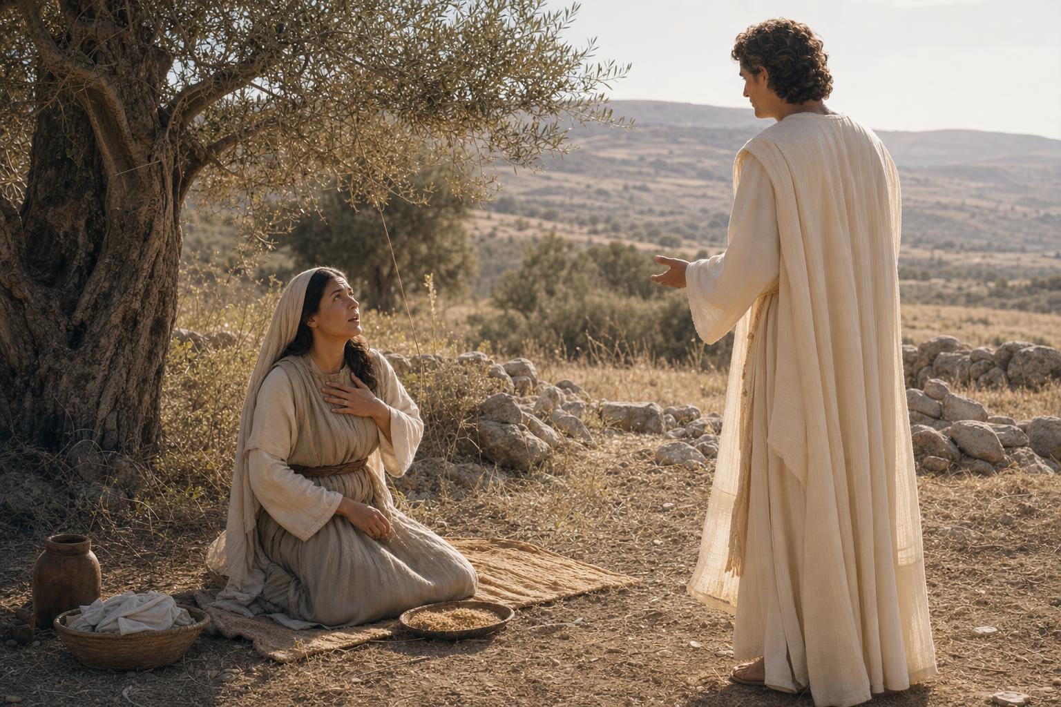 The angel of the Lord announcing Samson's birth to Manoah's wife