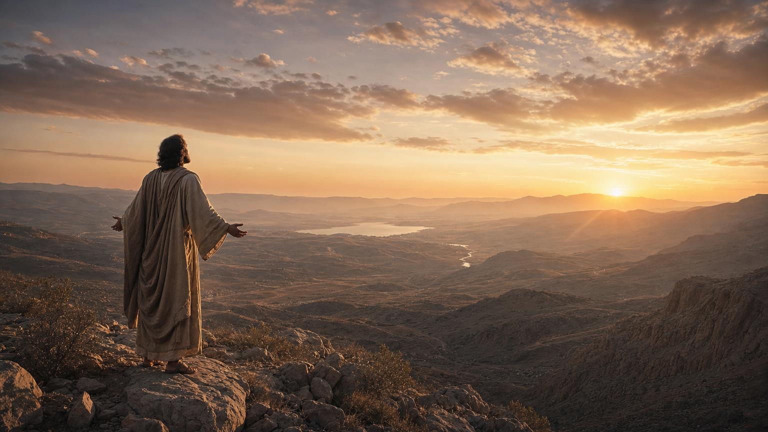 A worshiper reflecting on the Lord of all the earth at dawn
