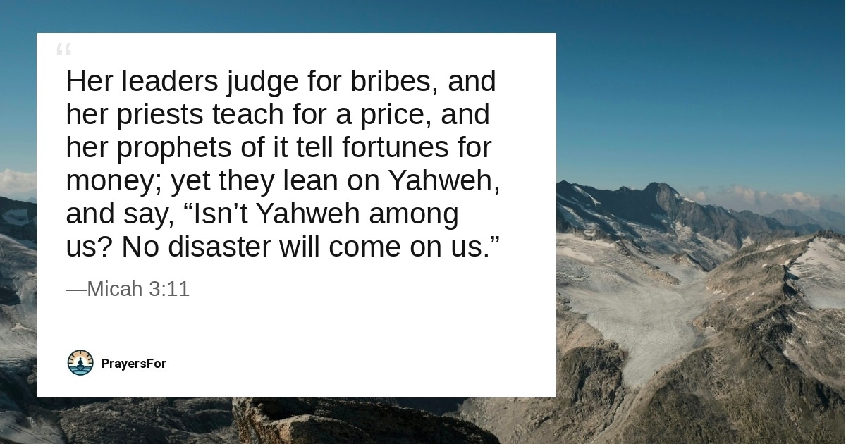 Quote card with Micah 3:11 about leaders teaching for money.