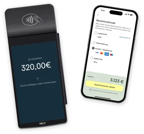 Ein Smartphone und ein POS Terminal mit Zahlungsinformationen
