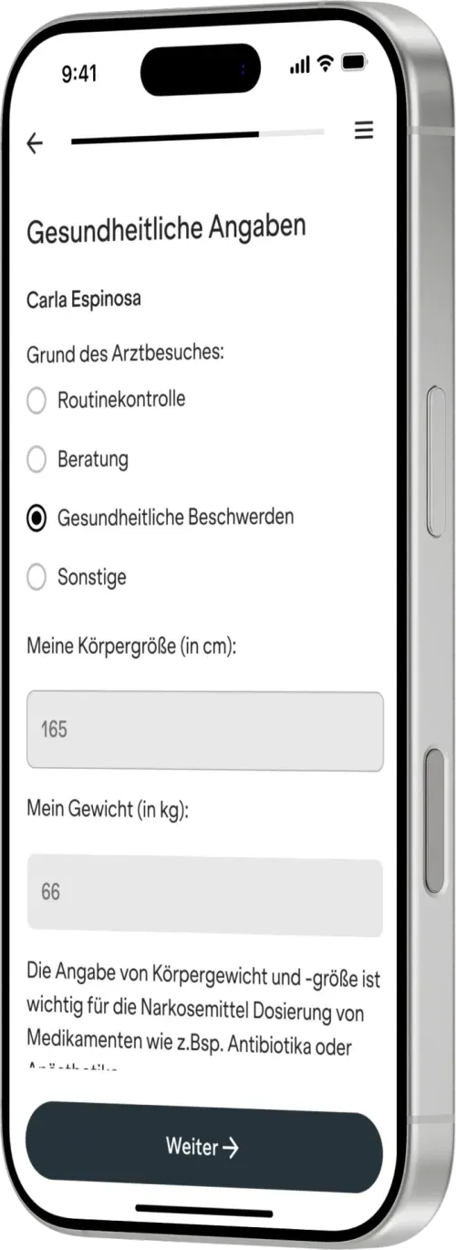 Ein Smartphone mit einer Auswahlmöglichkeit an gesundheitlichen Angaben