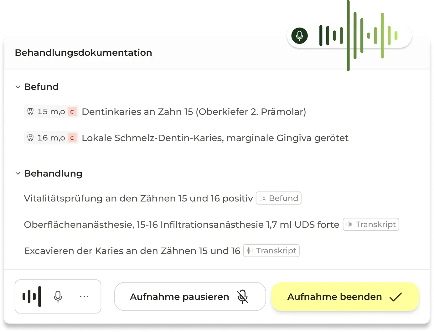 Beispielhaftes Interface der KI Dokumentation
