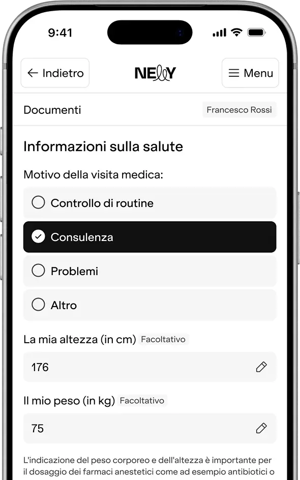 Informazioni sulla salute nel questionario anamnestico