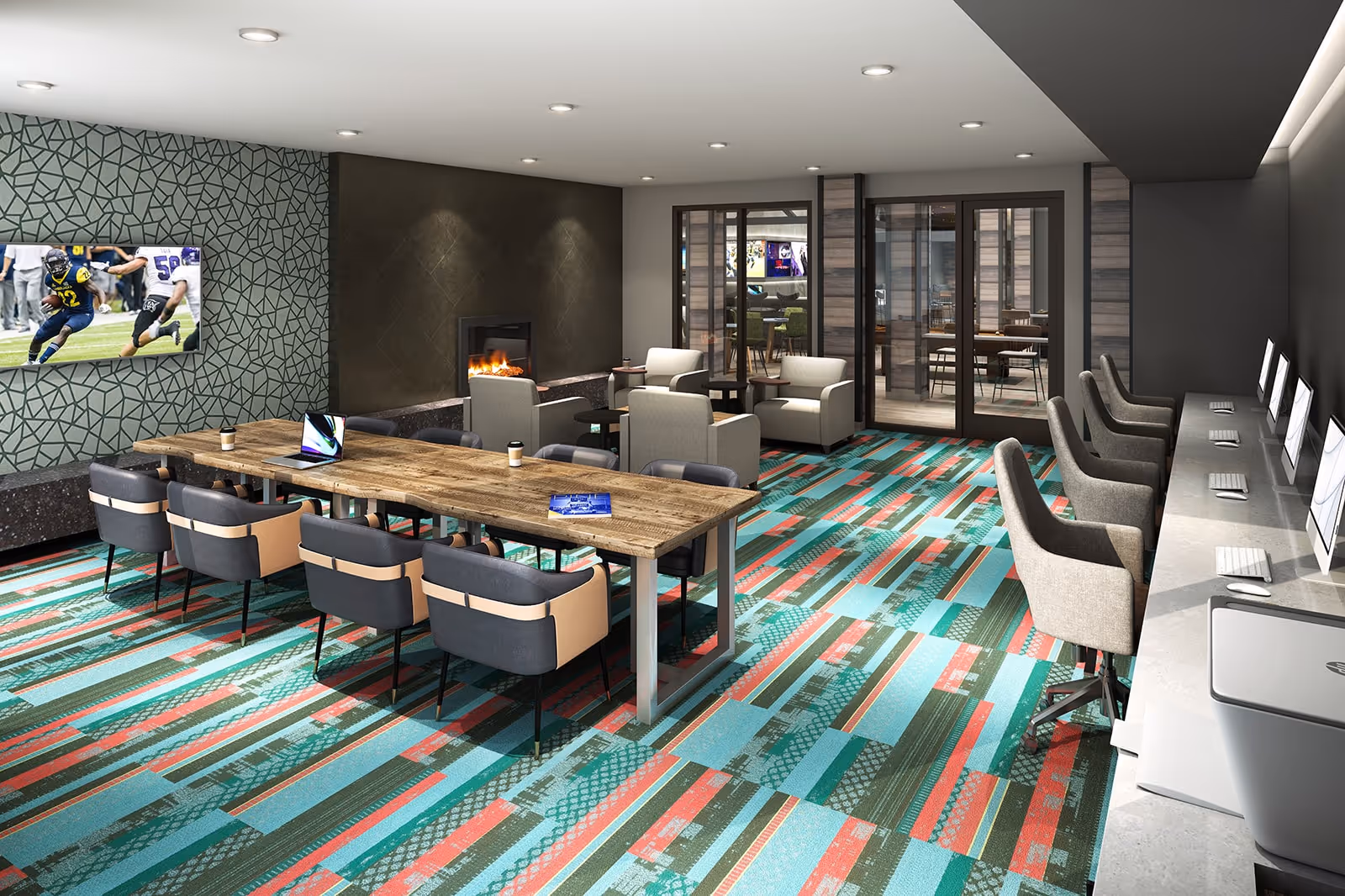 Business & Study Lounge Equipped with PCs, iMacs, and Free Printing