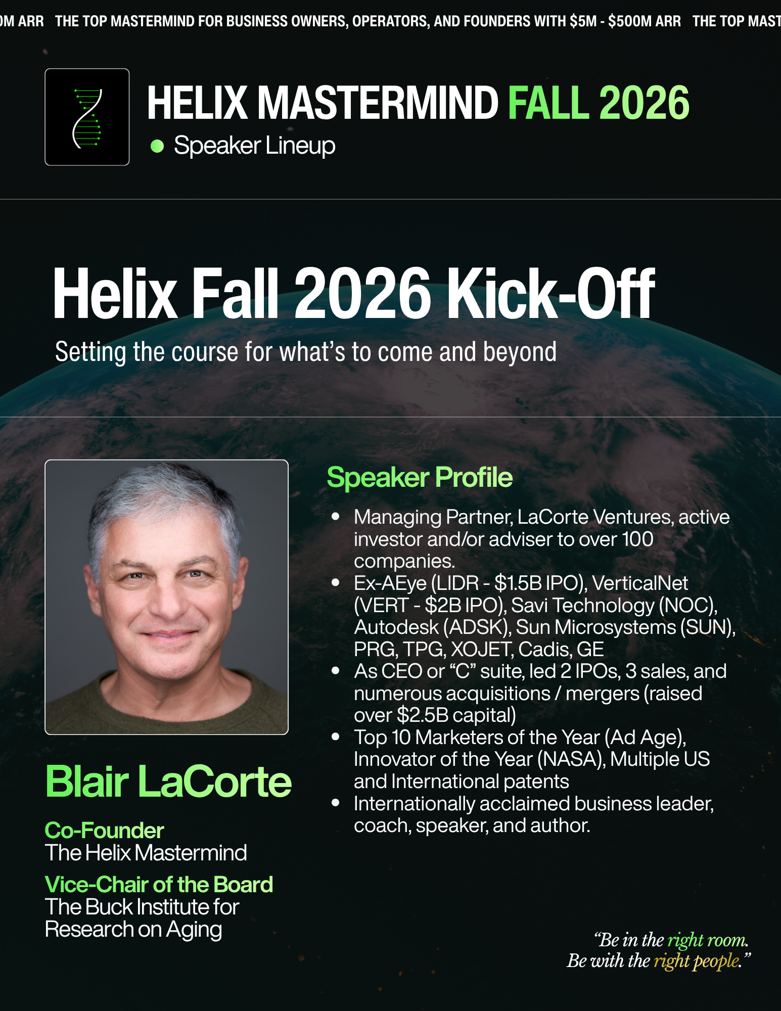 Blair LaCorte — Helix Fall 2026 Kick-Off. Saturday, October 17 · 8:00 AM