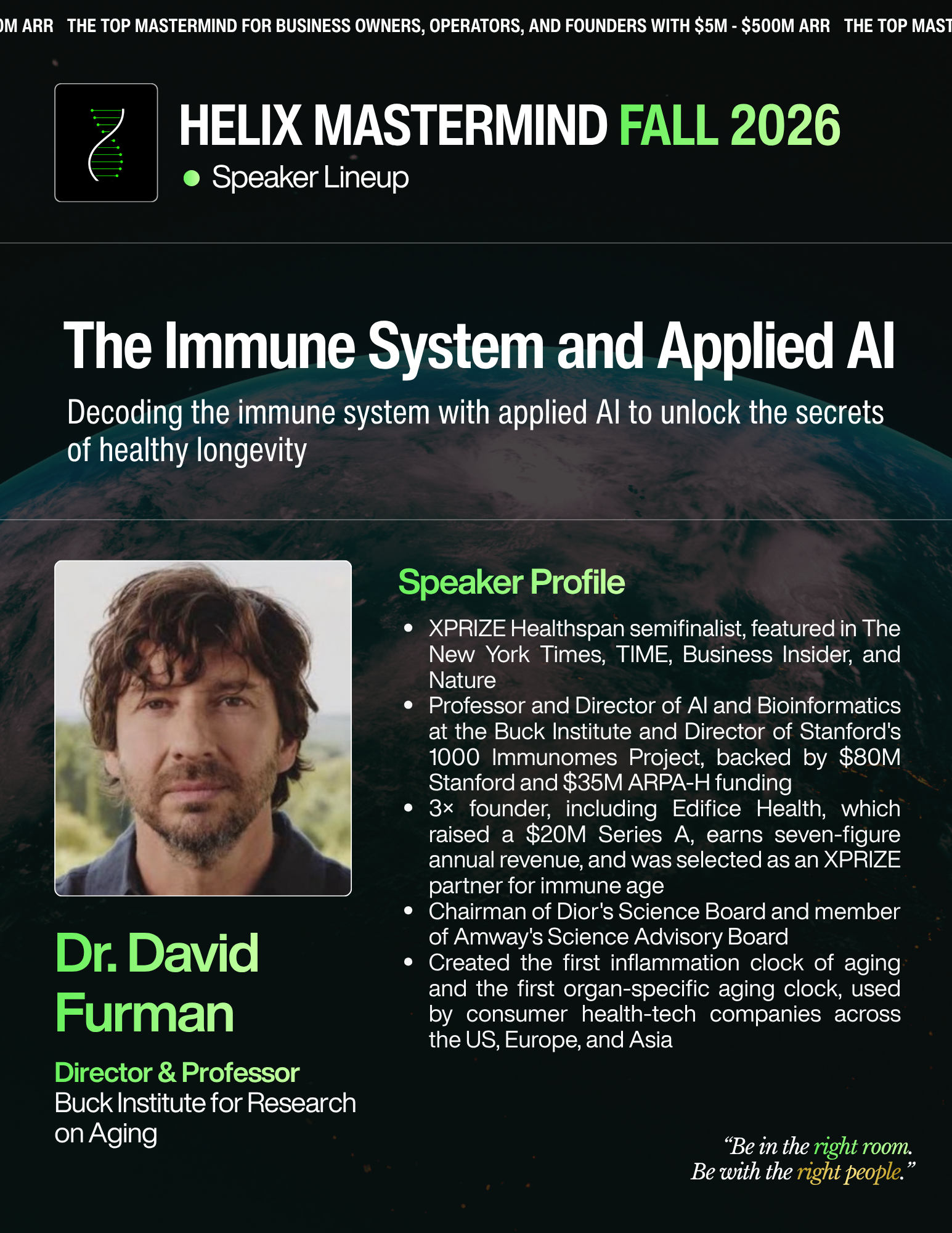 Dr. David Furman — The Immune System and Applied AI. Saturday, October 17 · 2:30 PM