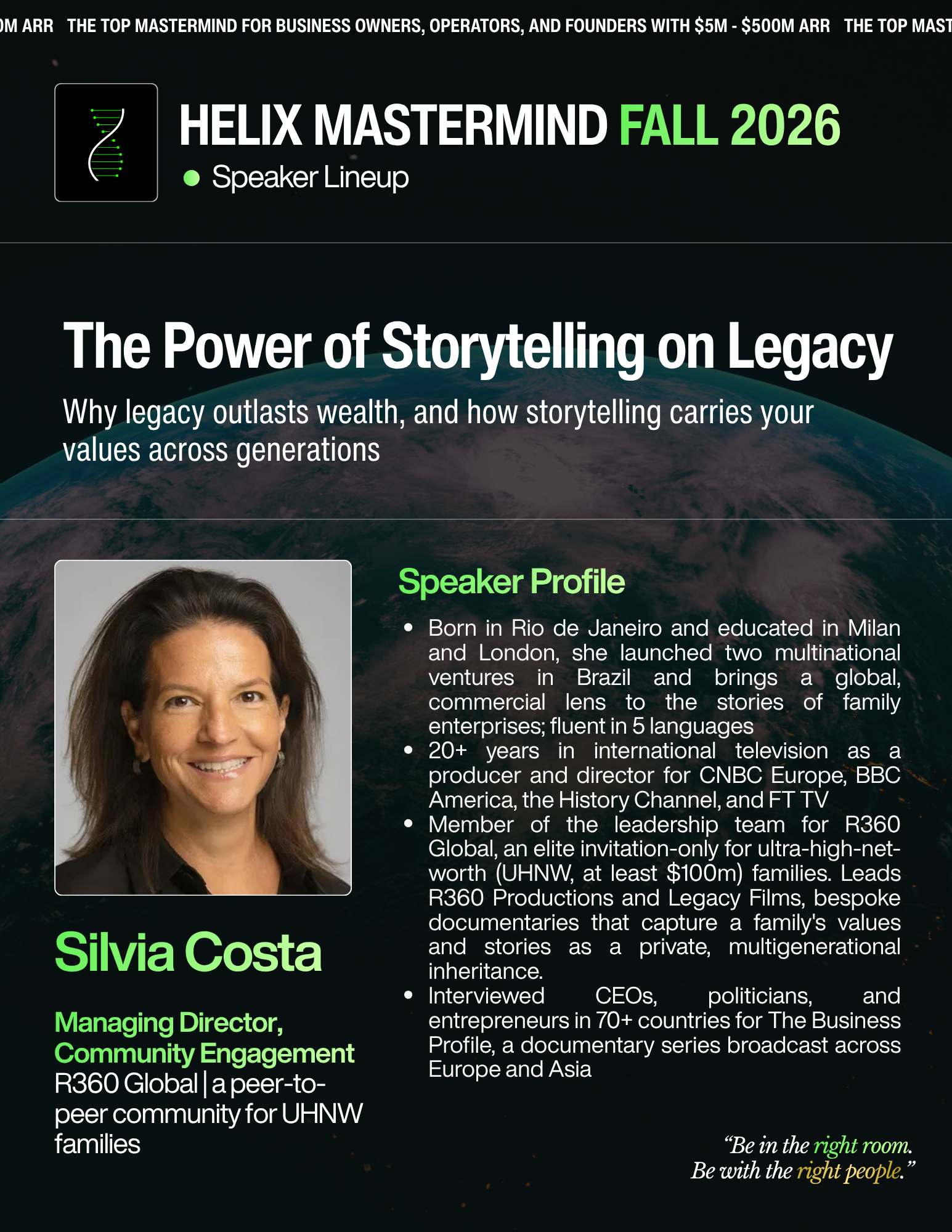 Silvia Costa — The Power of Storytelling on Legacy. Saturday, October 17 · 4:00 PM