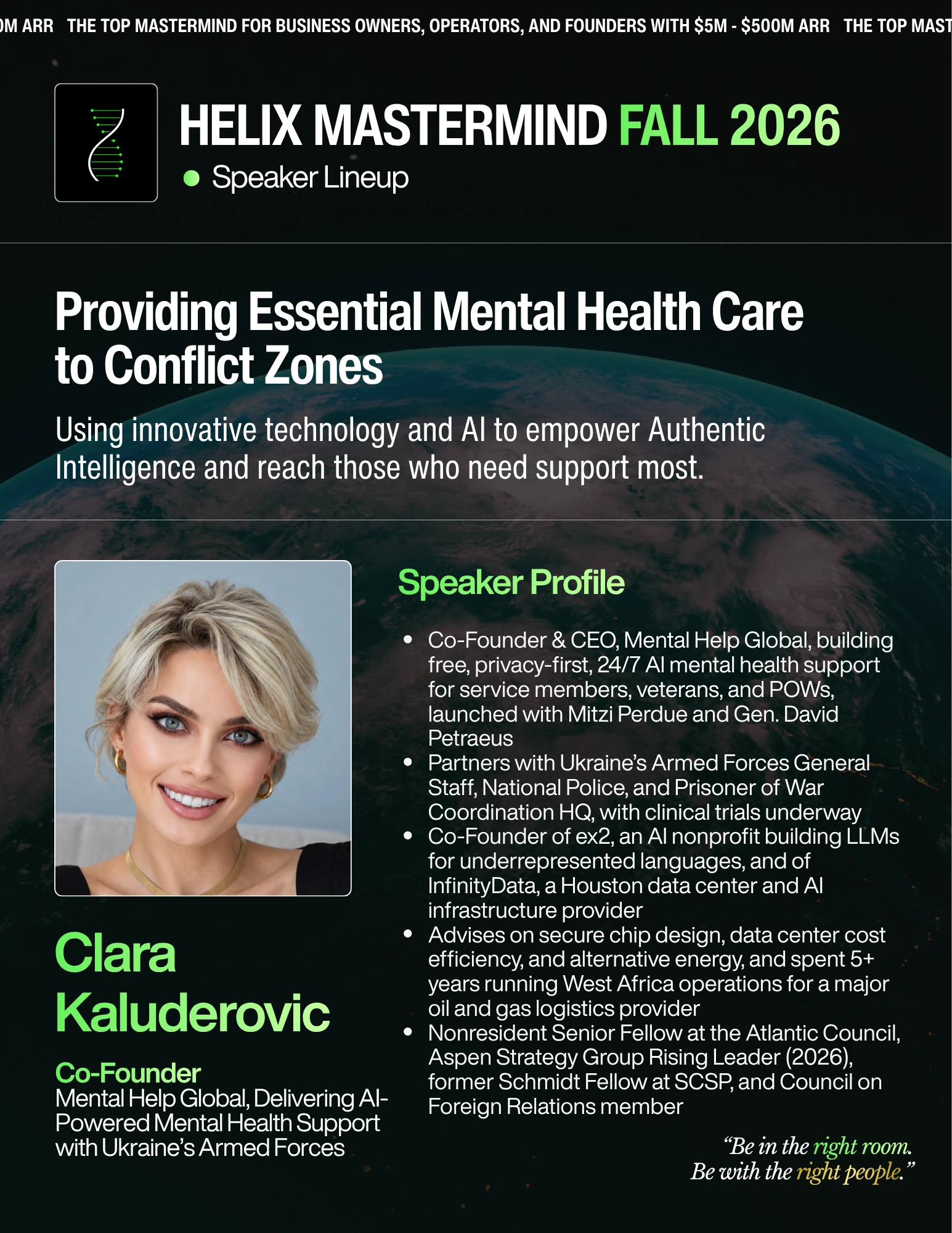 Clara Kaluderovic — Providing Essential Mental Health Care to Conflict Zones. Saturday, October 17 · 12:15 PM