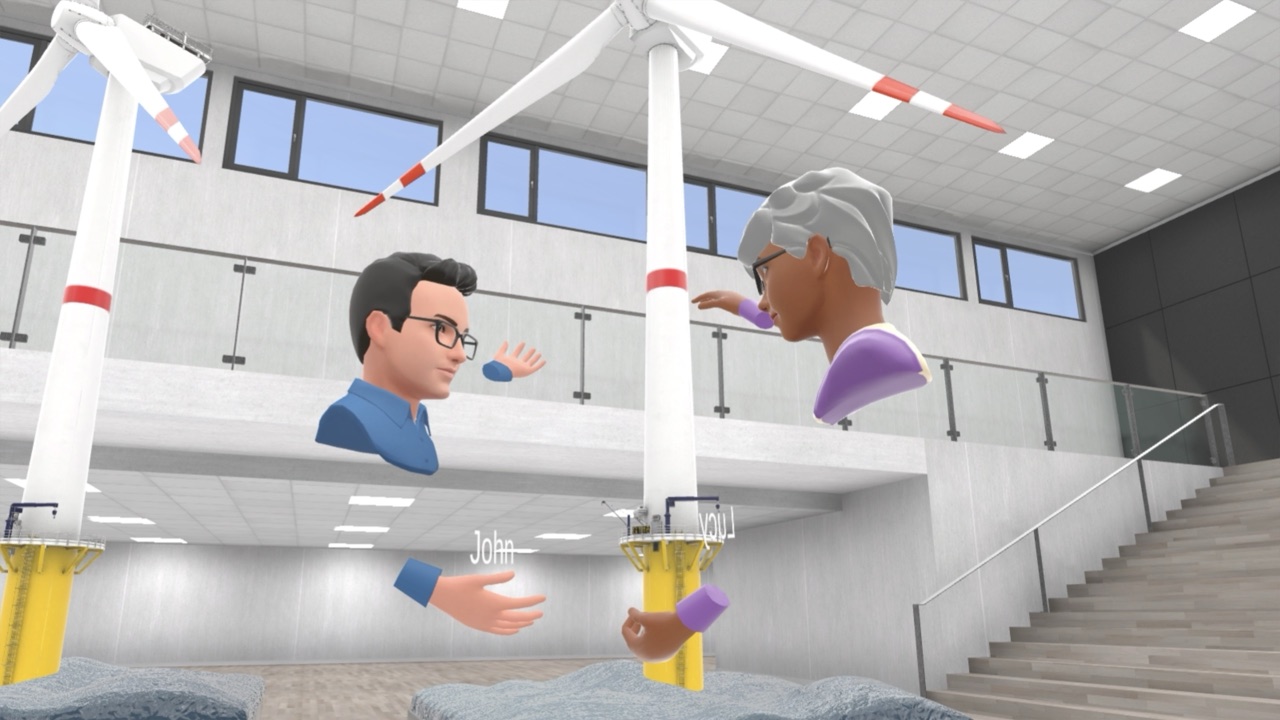 Two avatars collaborating in a SynergyXR wind-energy training environment