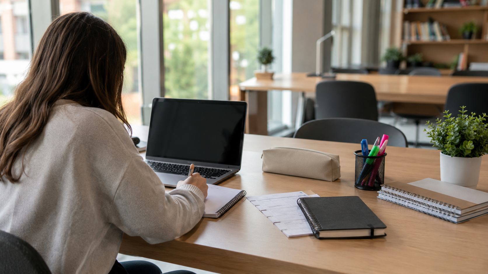 Student studying at university with a laptop and planner, representing ADHD support and Disabled Students' Allowance (DSA) 