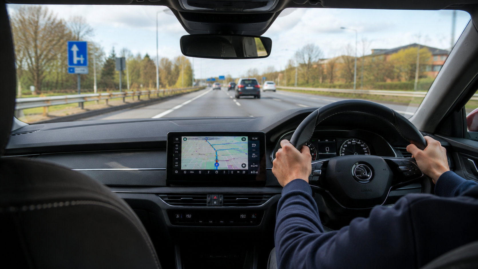 Driver holding a steering wheel on a UK road, representing ADHD driving guidance and DVLA rules in the United Kingdom.