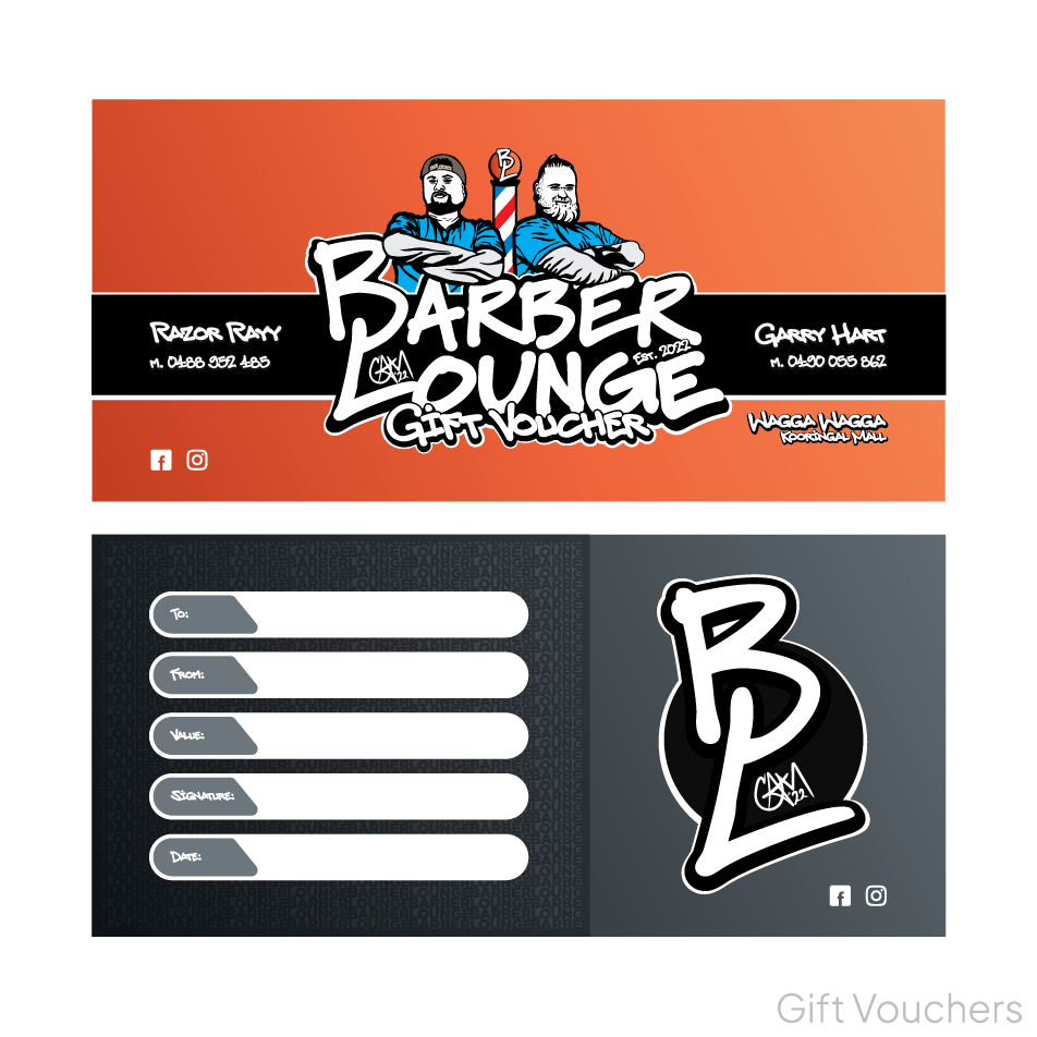 Barber Lounge Gift Vouchers - Designed by Gould Co. Design Agency Wagga