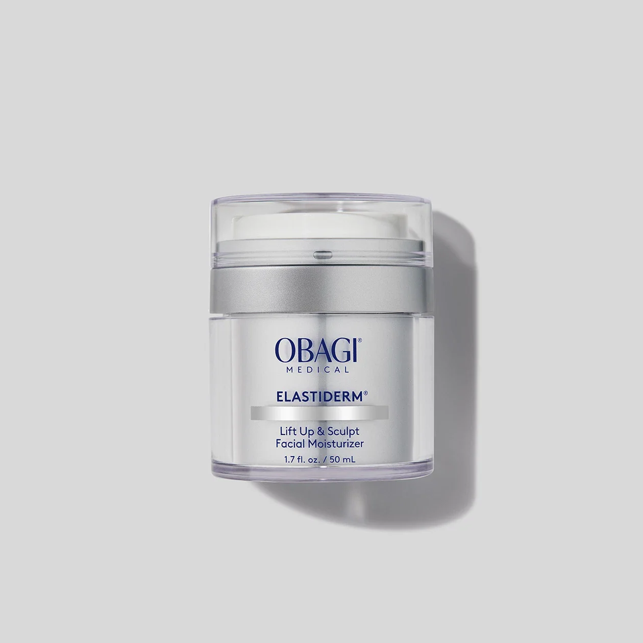 Jar of Obagi Medical Elastiderm Lift Up & Sculpt Facial Moisturizer on a light gray background.