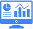 Blue computer monitor icon displaying charts and graphs symbolizing analytics and data monitoring