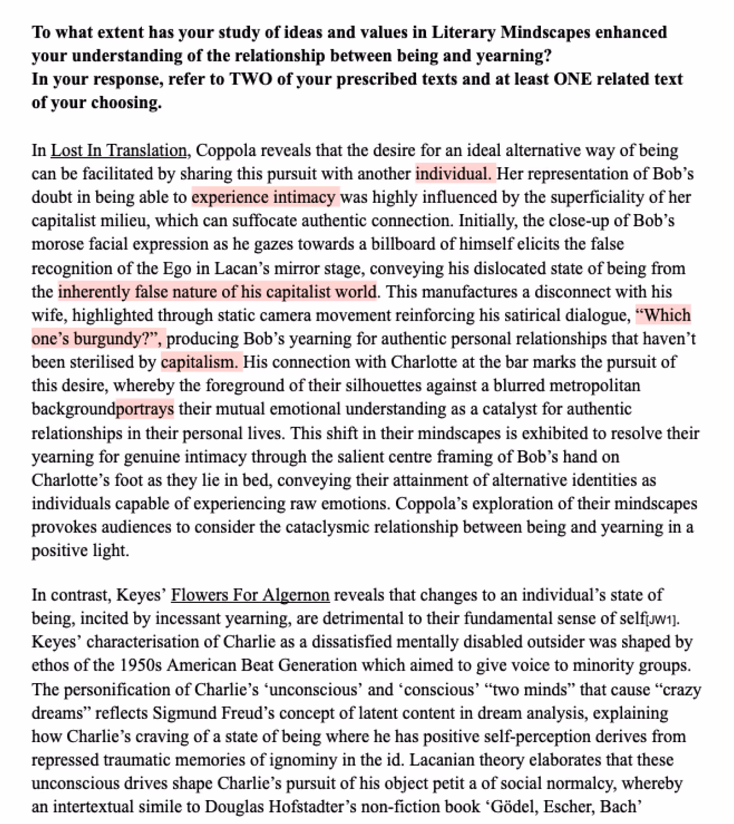 Comprehensive essay marking sample