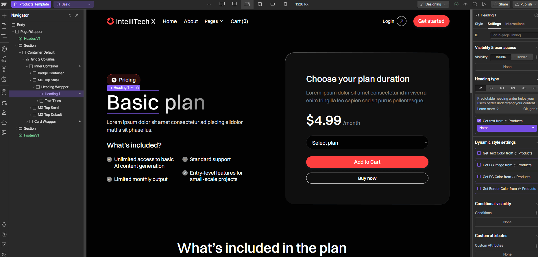 Ecommerce Page - IntelliTech X Webflow Template