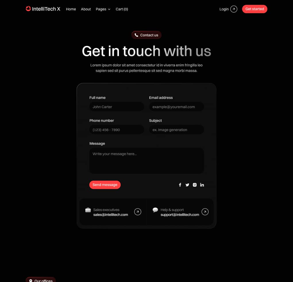 IntelliTech X - Contact V1 Page - Motion Design System Webflow Template