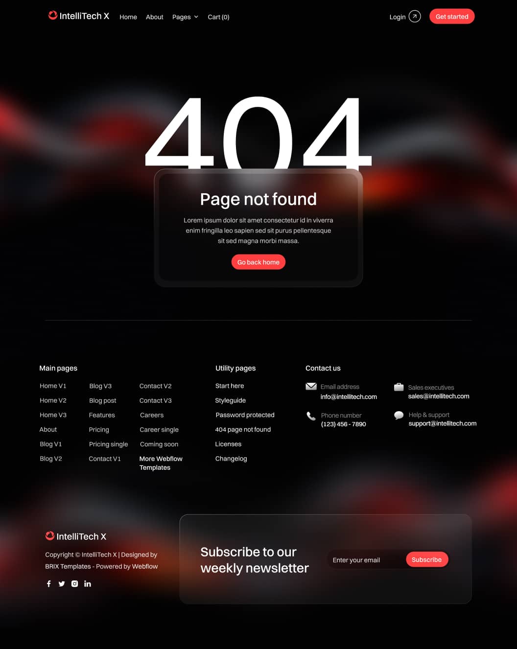 IntelliTech X - Not Found Page - Motion Design System Webflow Template