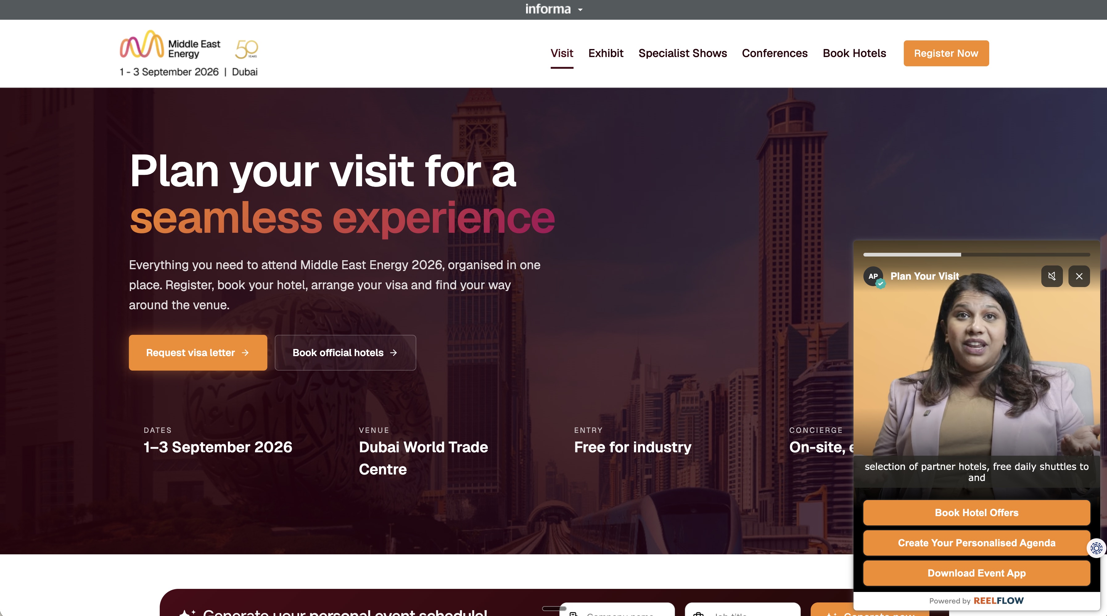 Informa Markets website with ReelFlow