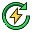 Green circular arrow with a lightning bolt inside representing recharge or refresh with energy.