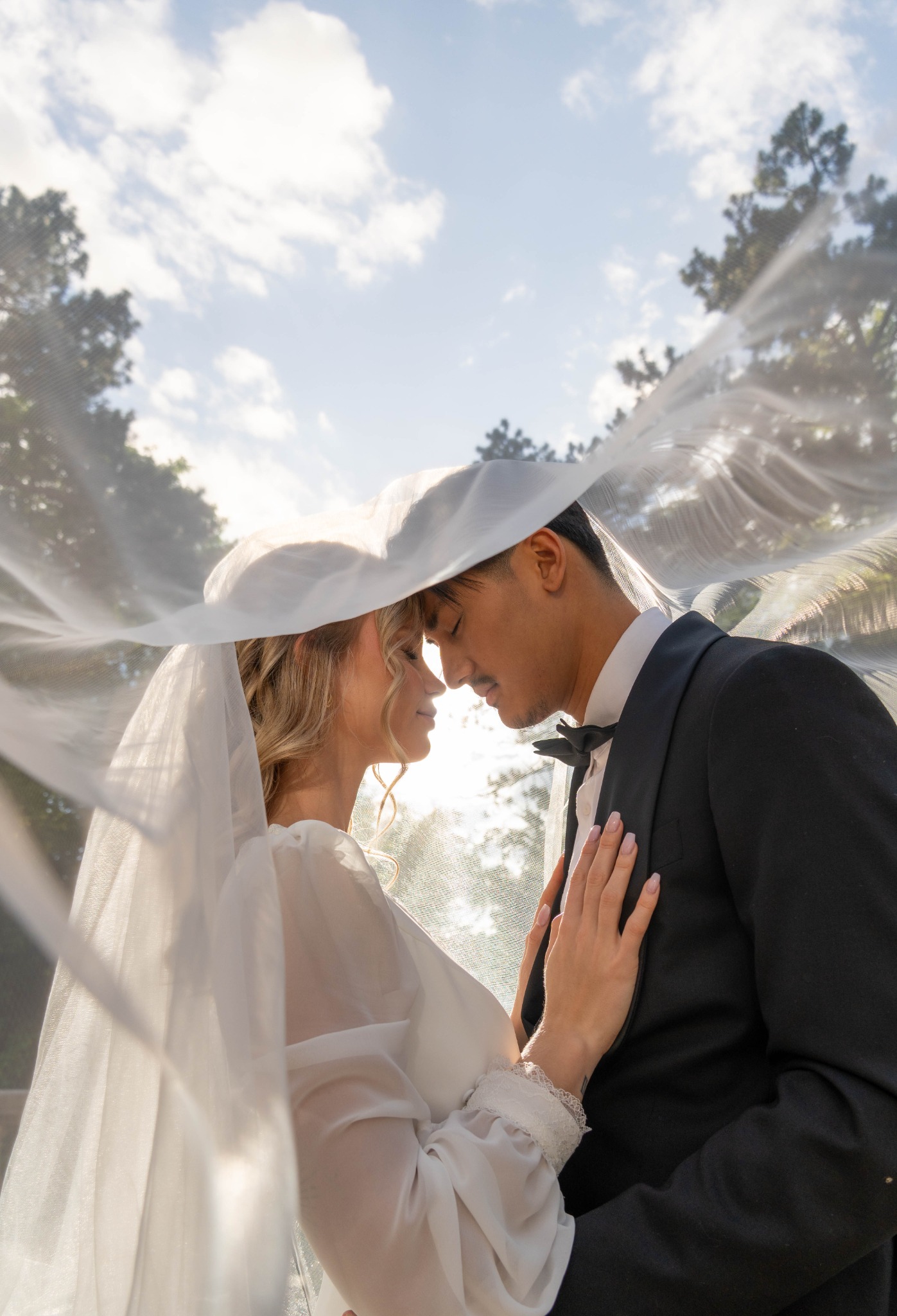 A newlywed couple at Château Jeanne The Forest in Chantilly during a wedding