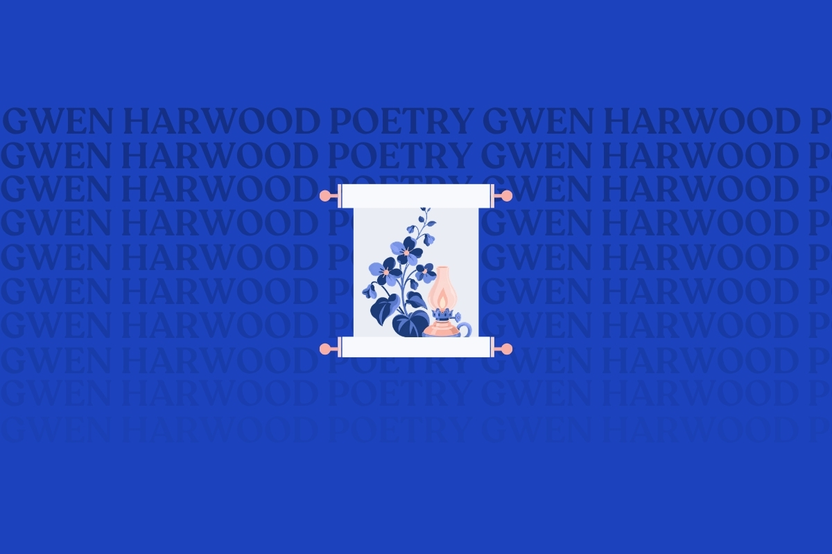 Cover illustration for Gwen Harwood HSC Common Module text guide, featuring violets and an oil lamp