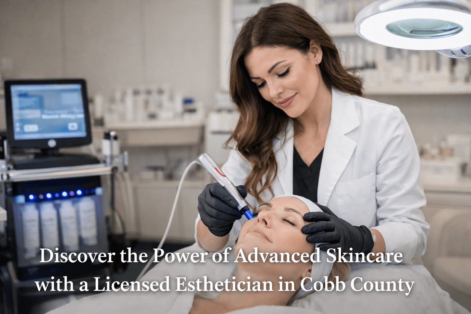 Licensed esthetician in Cobb County, Georgia, performing advanced skin treatment