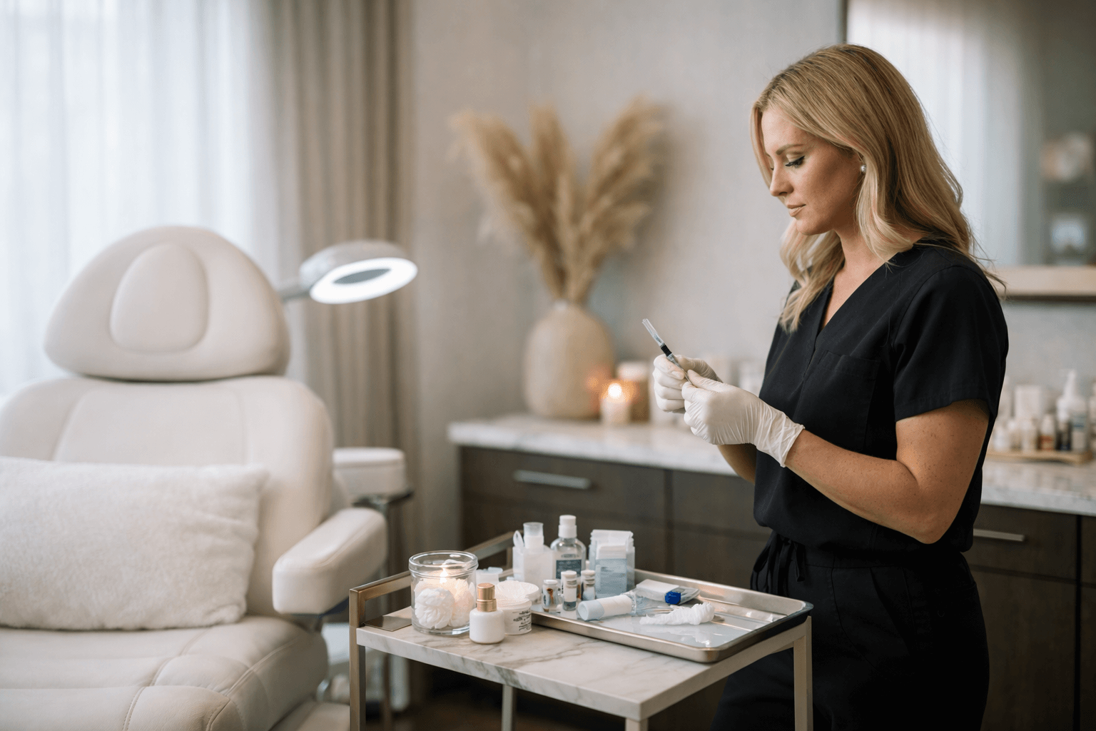 Professional injector performing natural facial enhancement treatment in Sandy Springs, Georgia.