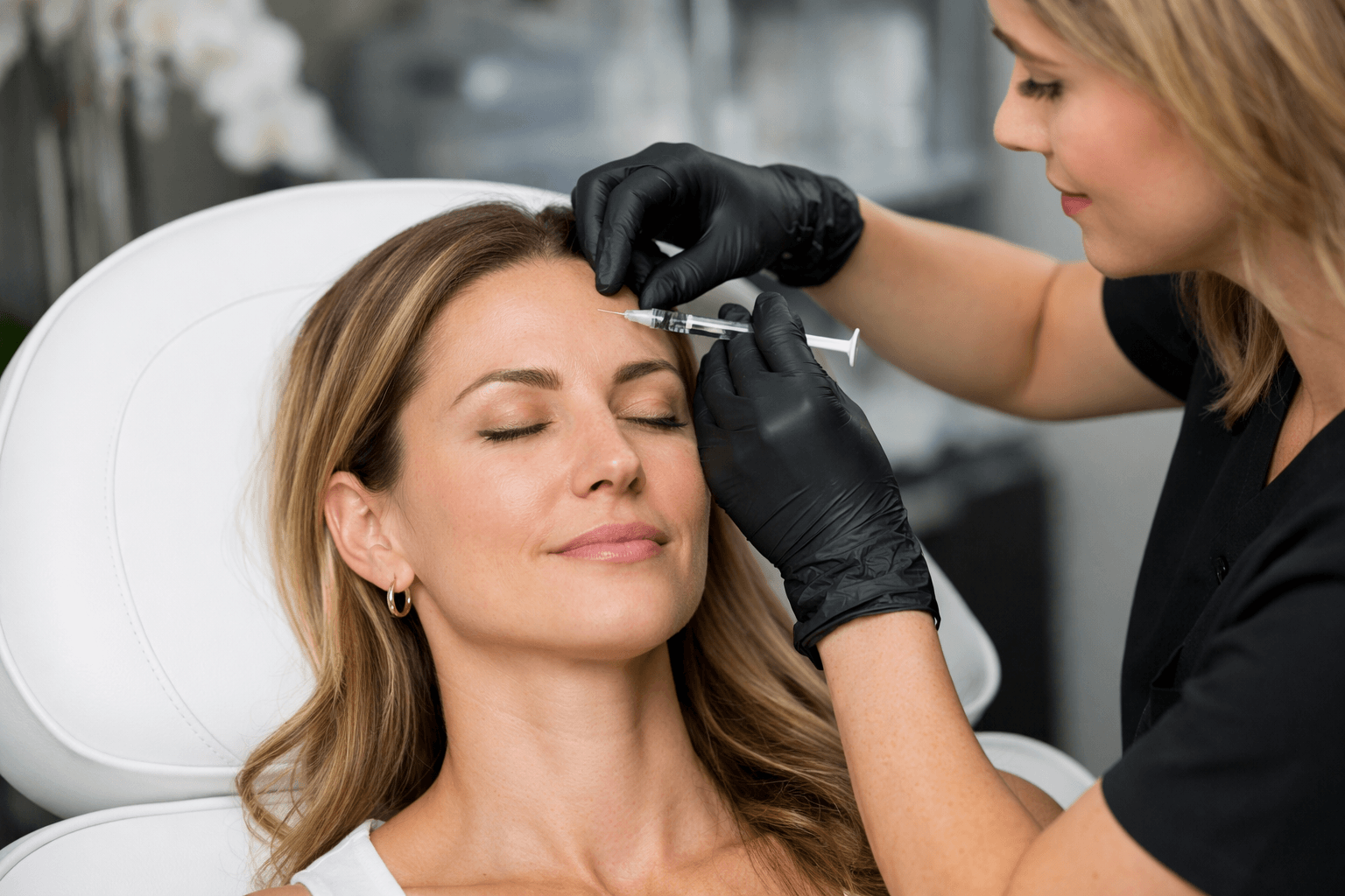 Patient receiving Botox injections from an Atlanta injector in Georgia for smoother skin and wrinkle reduction.