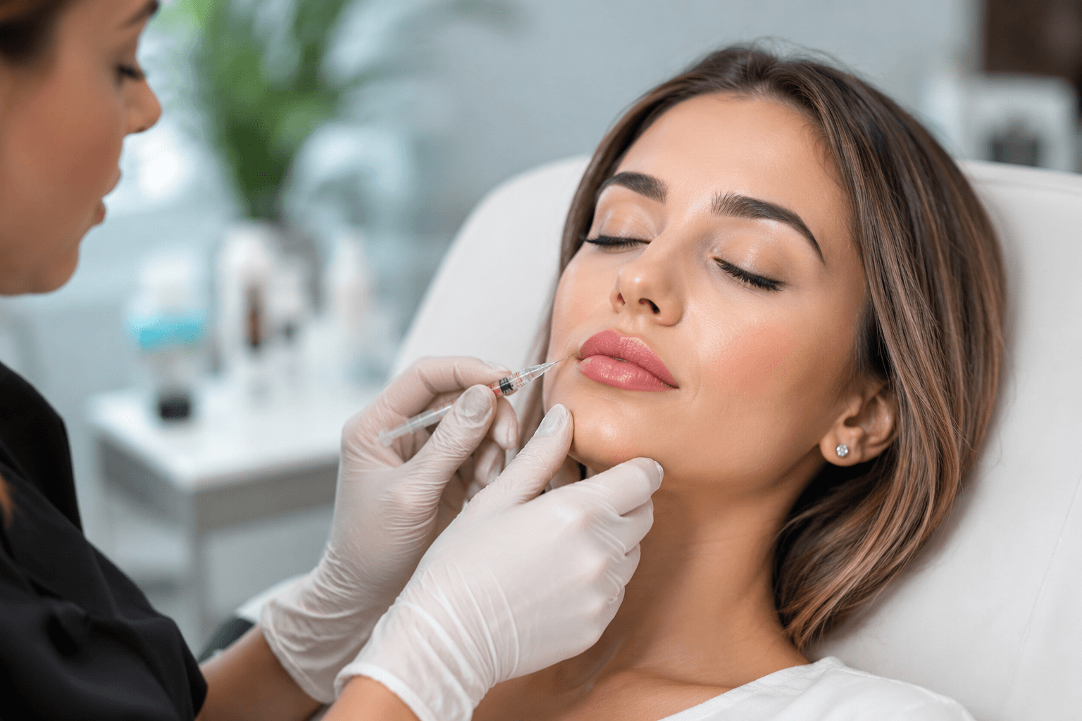 Patient receiving natural-looking lip fillers treatment in Sandy Springs Georgia for enhanced lip volume and symmetry