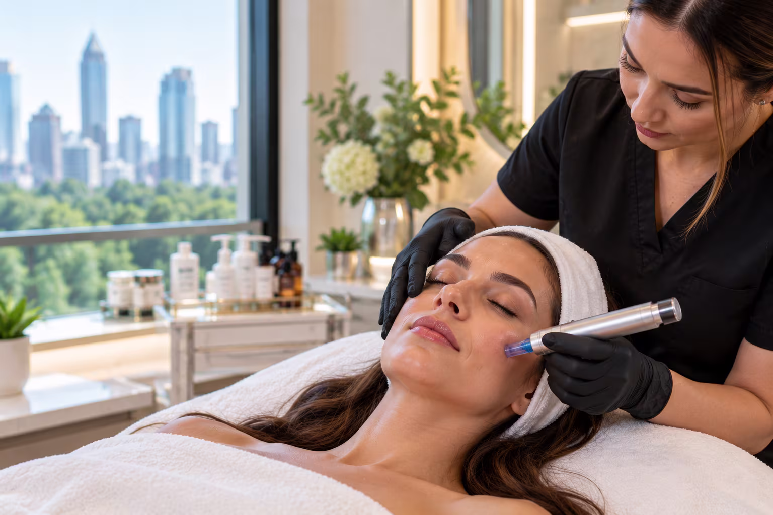 Luxury medspa treatment room where microneedling service is performed in Buckhead Georgia