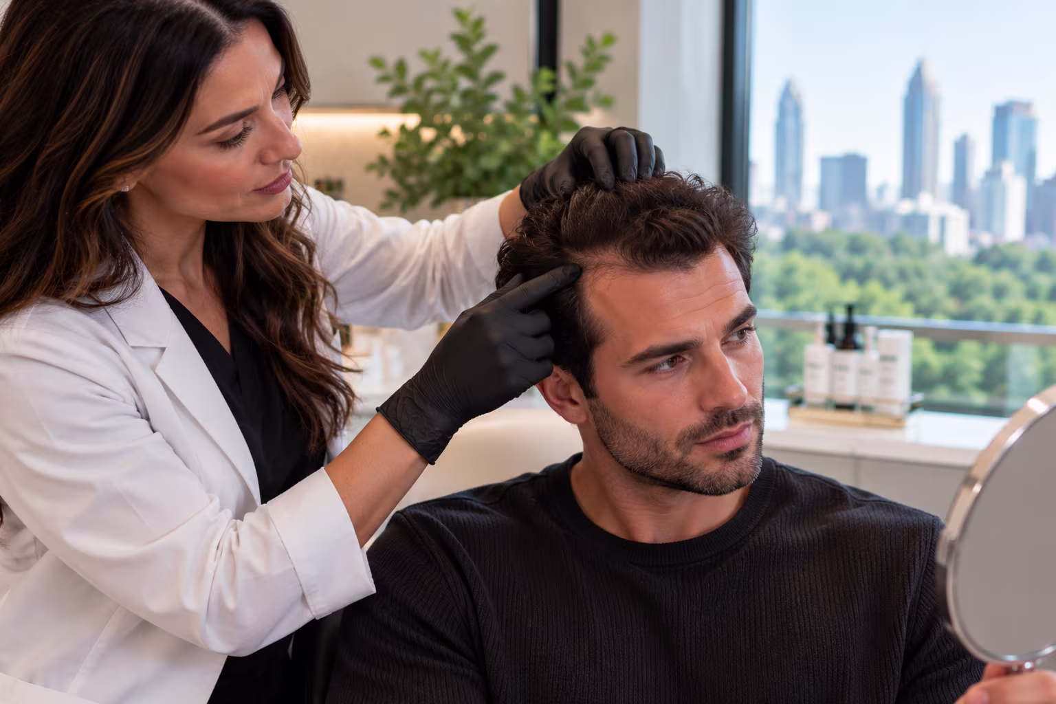 Man with fuller healthier hair after hair restoration treatment in Buckhead Georgia