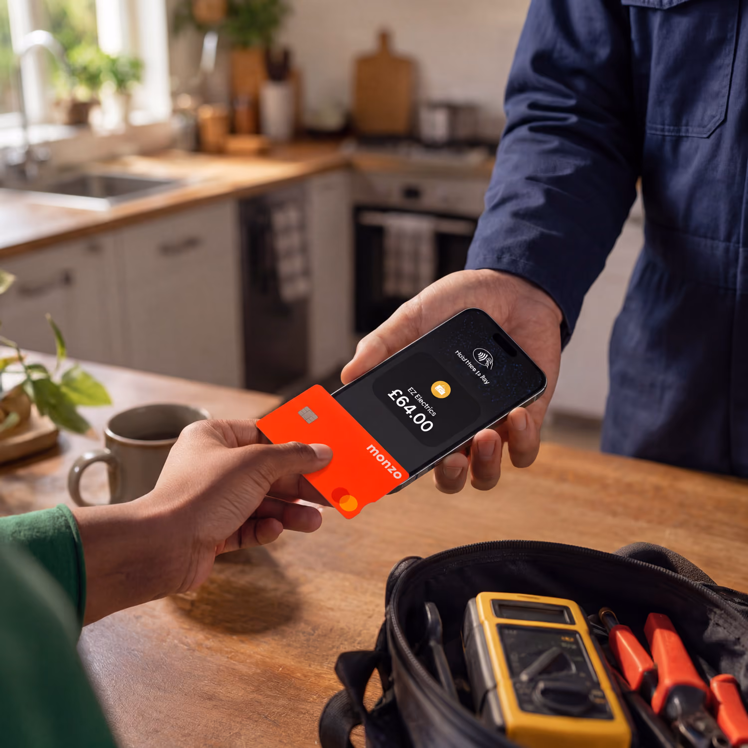 Person inside car holds phone as another taps a Mastercard for £17.25 taxi payment via contactless.