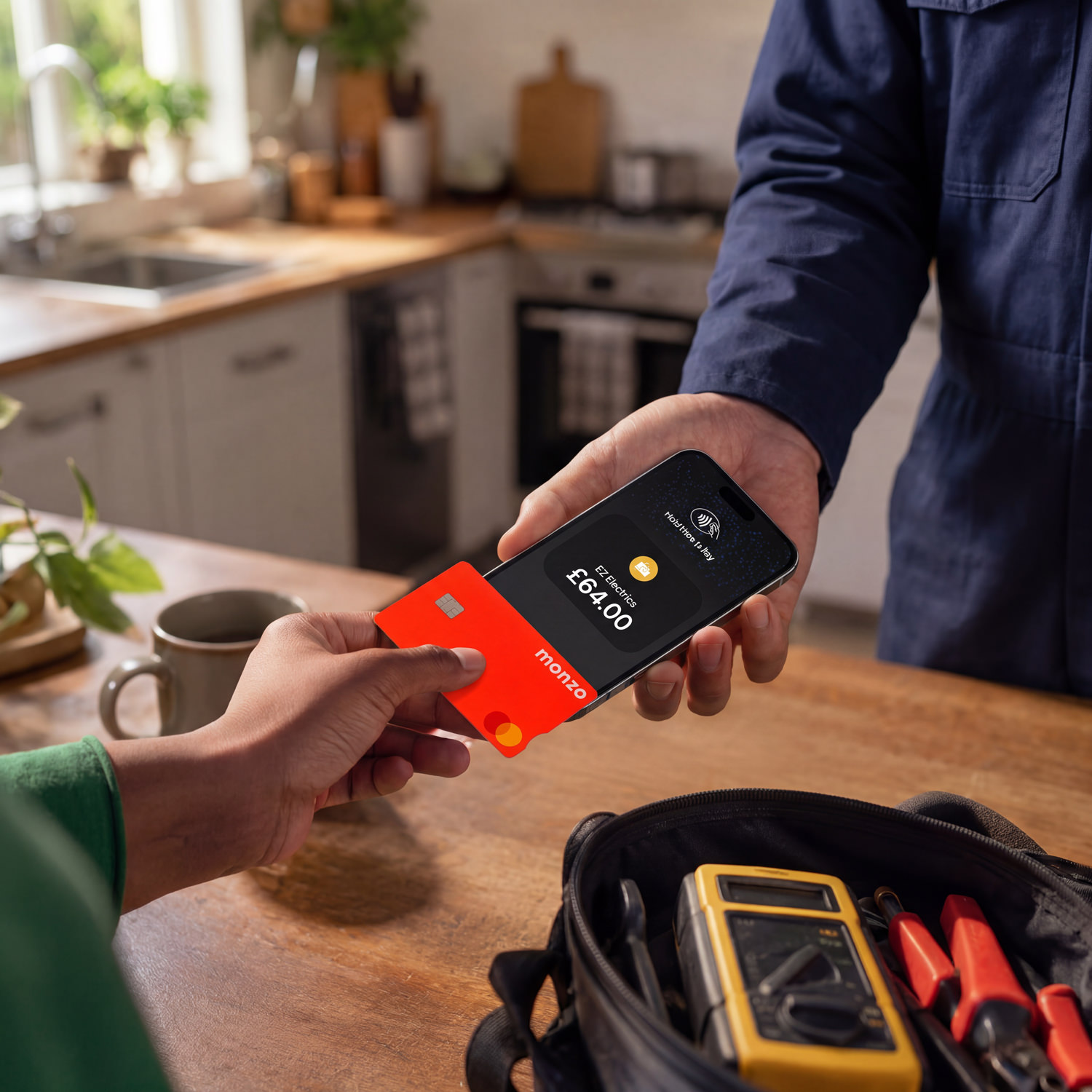 Person inside car holds phone as another taps a Mastercard for £17.25 taxi payment via contactless.