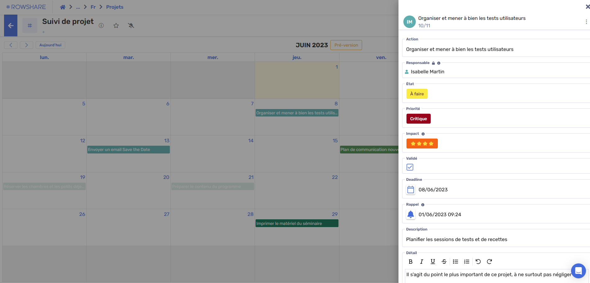 Modifications vue calendrier 