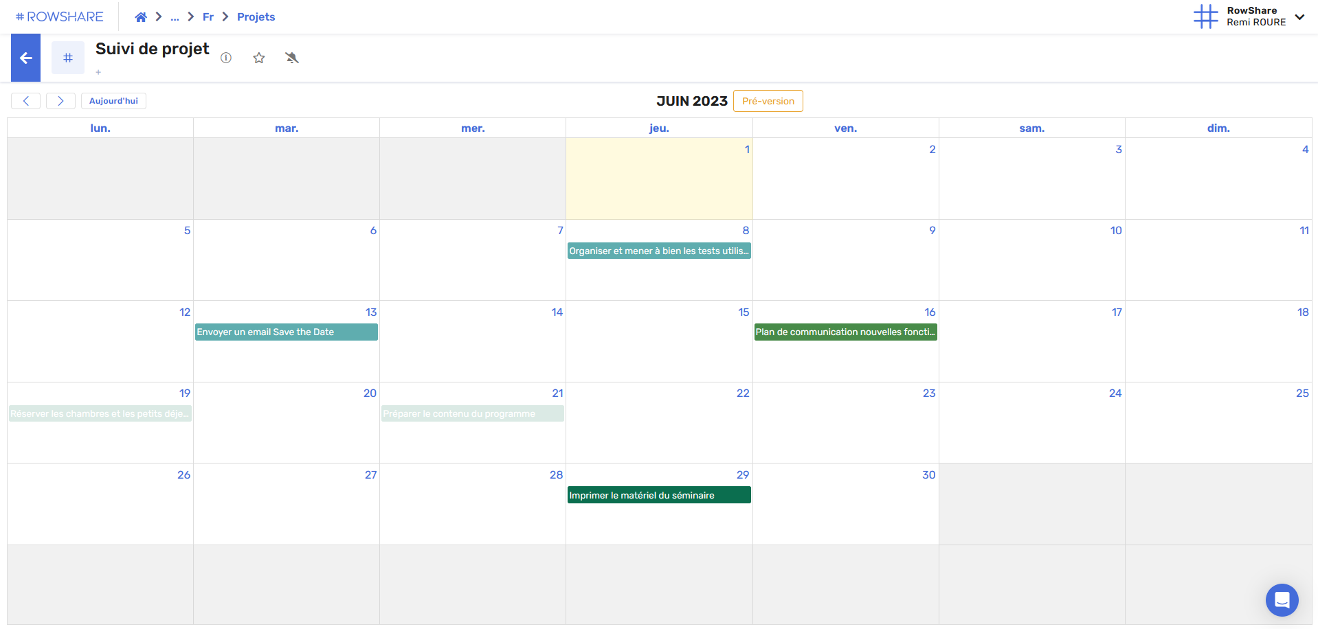 Calendrier RowShare 